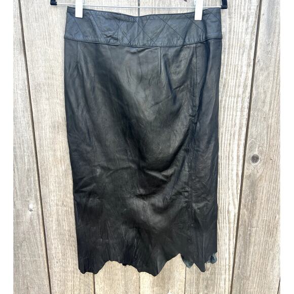 Share Spirit | Rare Vintage Leather Raw Hem Silk Layer Goth Skirt Japan Sz 38 - Picture 5 of 12